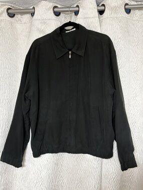 Axis Silk /Cotton Men’s Black Zip-Front Collared Jacket- Size Medium